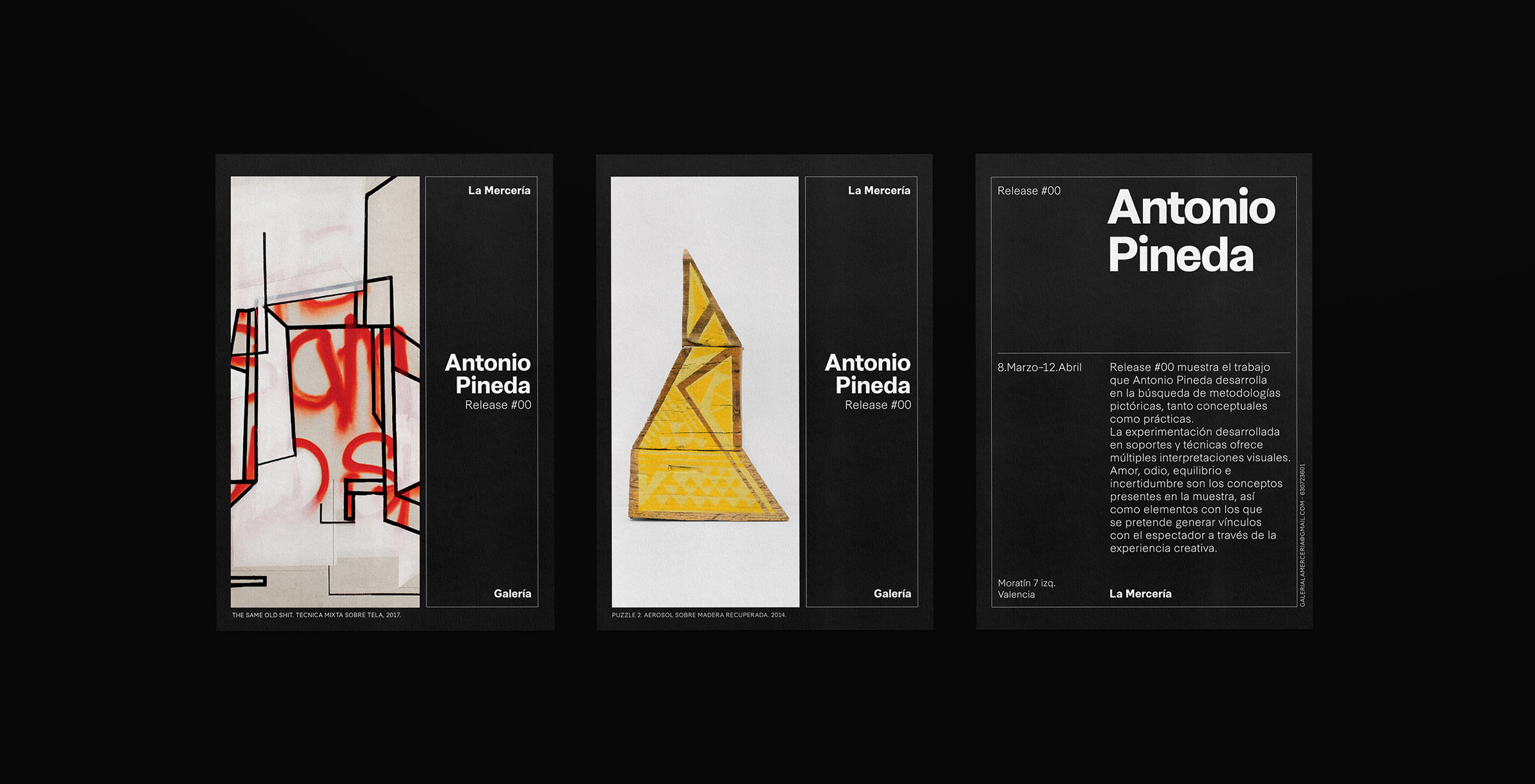 Fase, estudio de diseño gráfico. Identidad corporativa La Mercería, galería de arte. Postales Antonio Pineda.